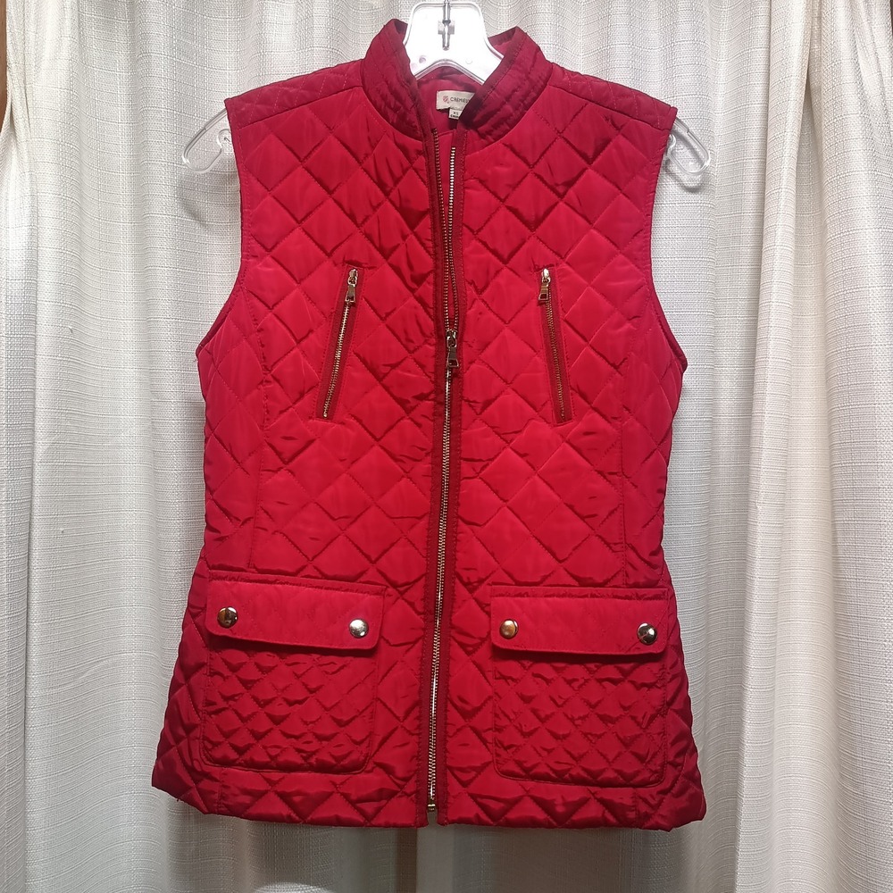 Cremieux Women's Size XS Red Quilted Full Zip‎ Puffer Vest